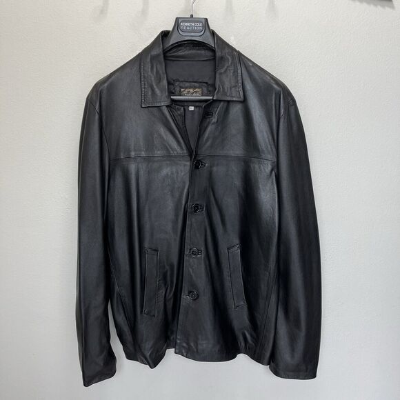 Spectra | Vintage Black Leather Jacket Florence, Italy Men XL Buttoned Biker - Picture 2 of 5